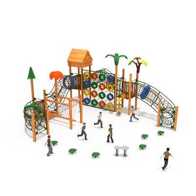 Equipo de patio de recreo al aire libre usado Patio de juegos de madera Patio de escalada de red TQ-SWZD104